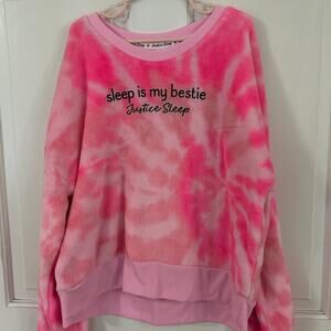 Justice Girls Large Pink TieDye Fleece Long Sleeve Sleep Top